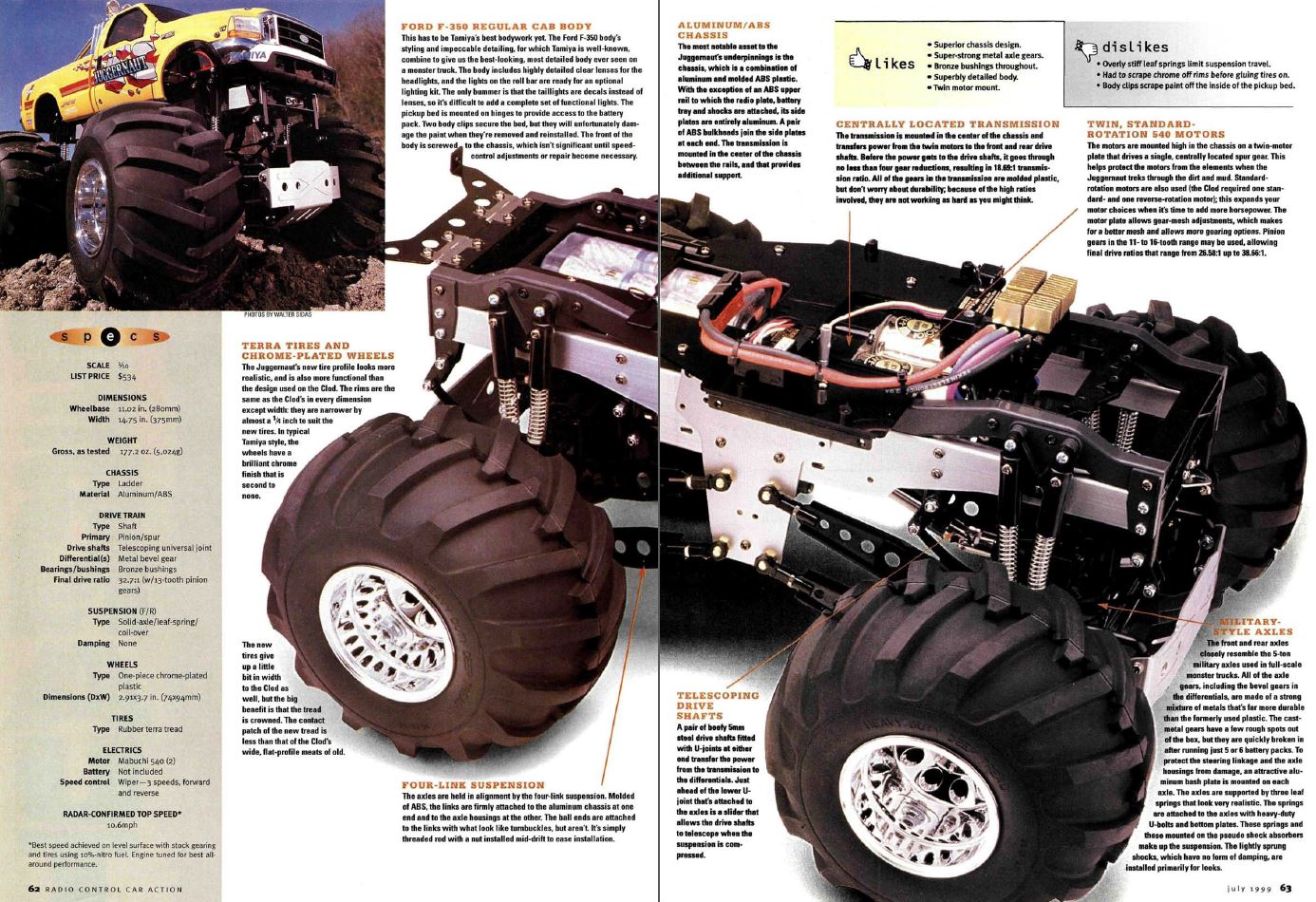 "Clod Killer" Tamiya Juggernaut Monster Truck Reviewed in July 1999 Issue