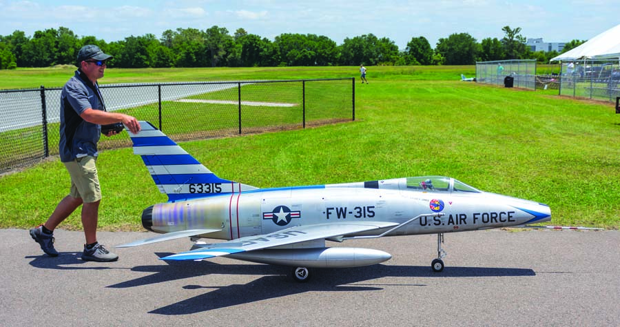 Matt pushes his CARF-Models F-100D back after a great flight at Top Gun. With an overall length of 11.8 feet and an 8.2-inch wingspan, it’s huge!