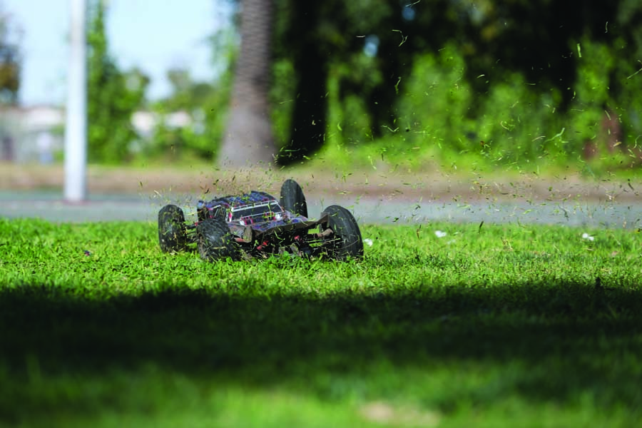 We bashed this truck over all kinds of terrain. As you can see, it really liked mowing the lawn.