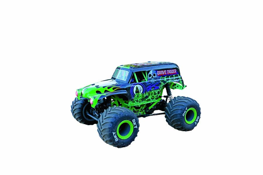 The Mini LMT Grave Digger boasts a detailed body that captures the essence of the legendary monster truck.